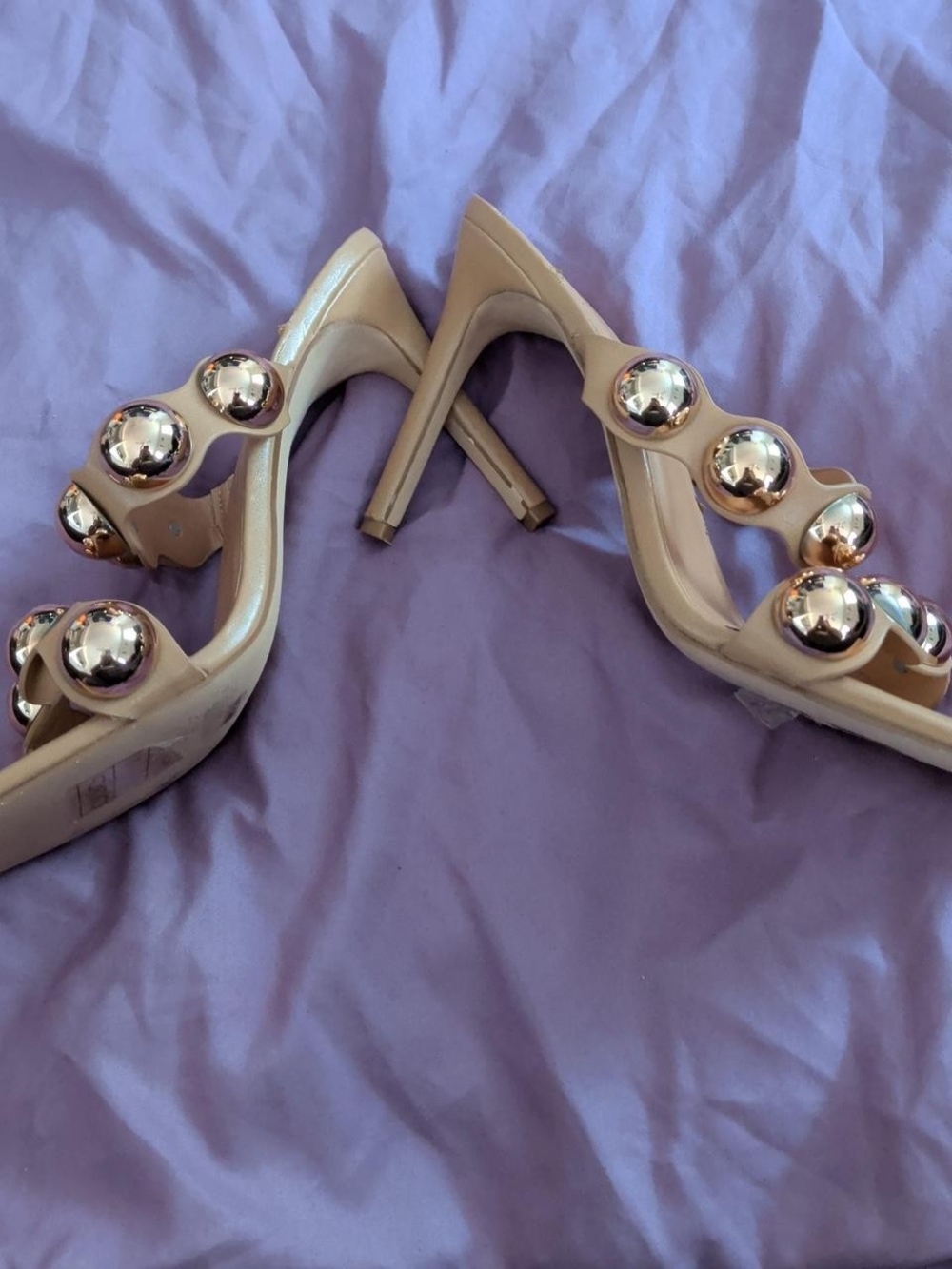 Miss Lola Nude Slide Mules with Rose Gold Studs - Picture 2 of 7